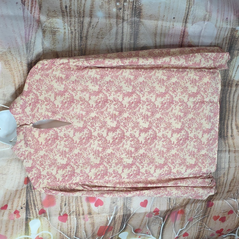 Hyacinth House Pink Toile Thayer Floral Long Sleeve Blouse In XL - Picture 6 of 12